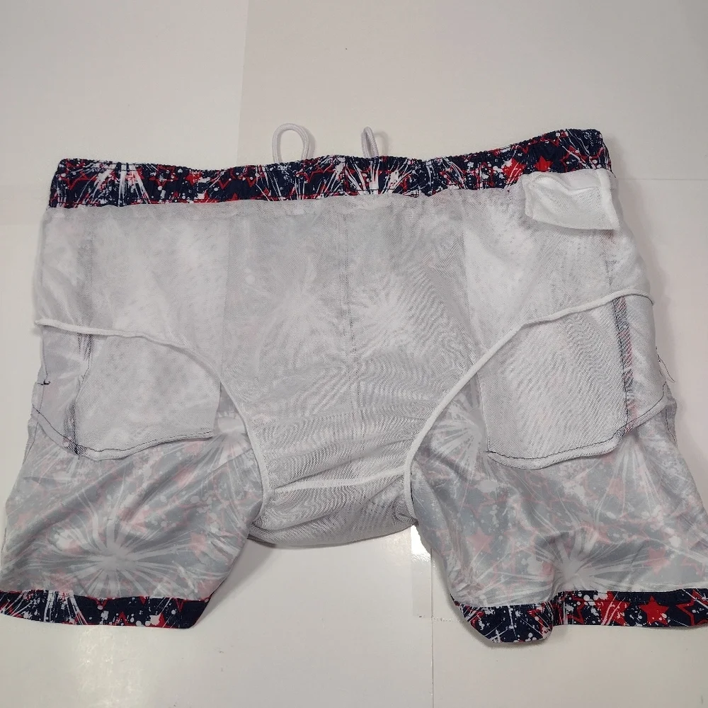 George Men's Navy Red White Firework Print Swim Shorts Size (2X)